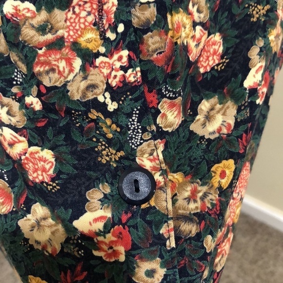 Vintage Midi Skirt Size Medium Dark Forest Green Flora Print High Waisted - Picture 3 of 8